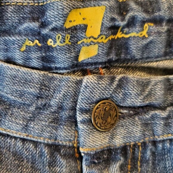 7 For All Mankind Flared Denim Jeans Mid Rise Dark Wash Size 30 Womens Blue - Picture 5 of 14